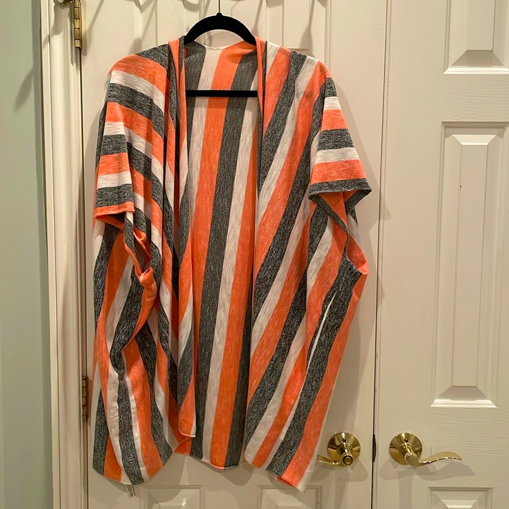 Kimono - orange, grey, white Raw hem